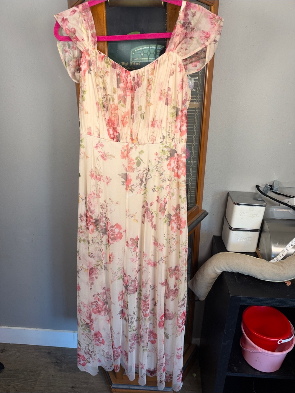 Chocolate Floral Chiffon Maxi Dress in Cream and Pink
